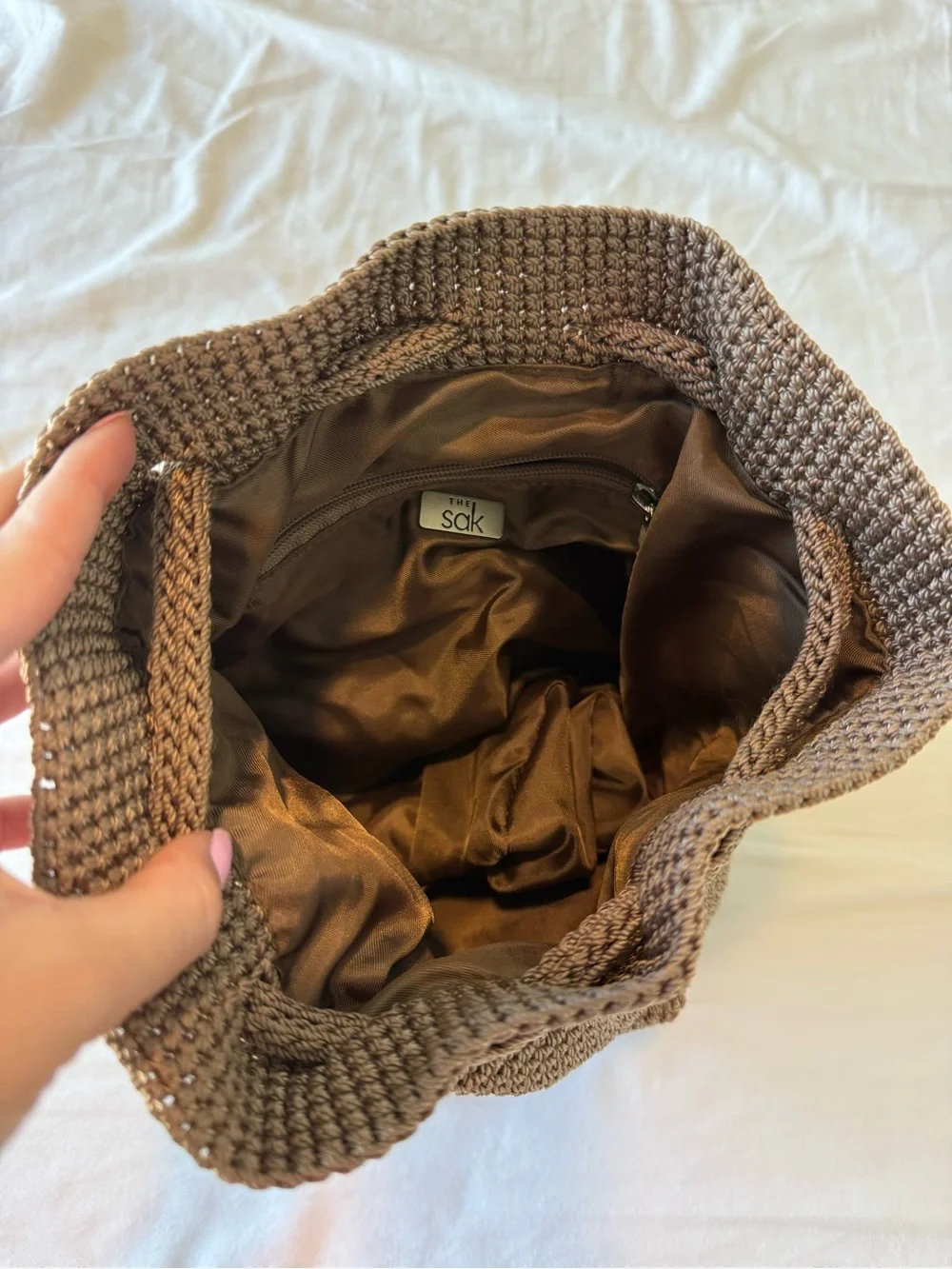 The Sak Taupe Crochet Backpack